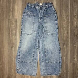 Free People CRVY Outlaw Wide Leg Jeans - SIZE M Elastic Waistband - Boho Denim